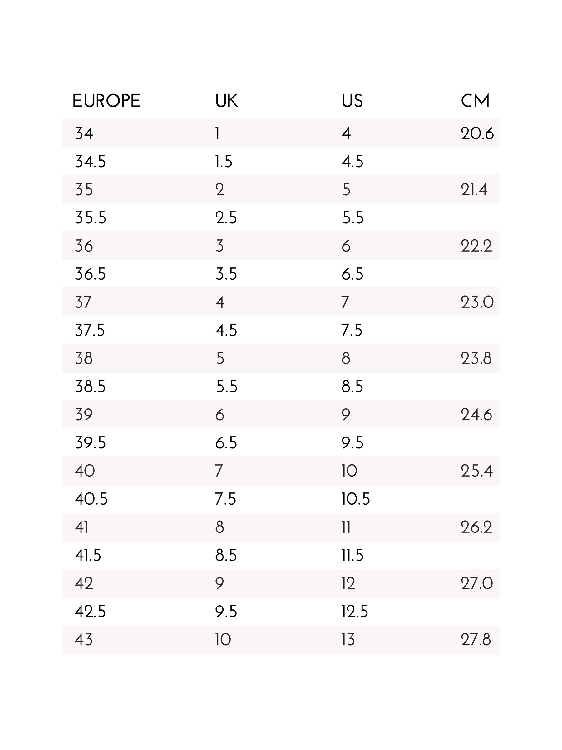 Italian Shoe Size Conversion Chart